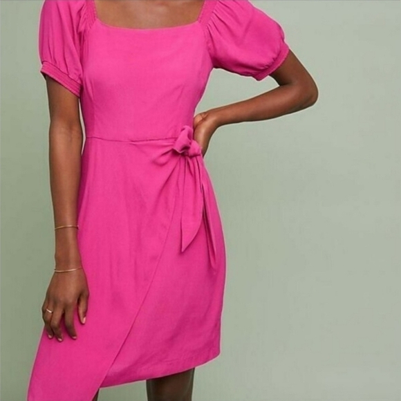 Anthropologie Maeve Pink Faux Wrap Asymetrical Dress Size 2 - Picture 3 of 12